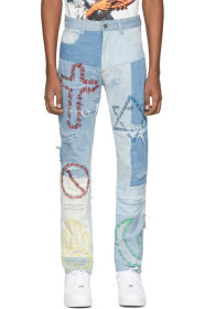 Who Decides War by MRDR BRVDO - Blue Unified Embroidered Jeans