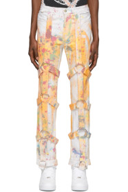 Who Decides War by MRDR BRVDO - Pantalon à harnais blanc Paint Splatter exclusif à SSENSE