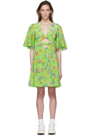 Les Reveries - Green Floral Silk Knot Dress