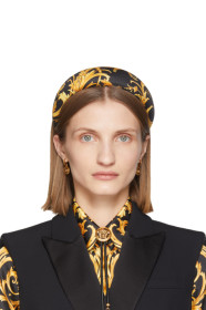 Versace - Serre-tête en soie noir et jaune Barocco