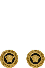 Versace - Boucles d'oreilles noires et dorées Small Medusa Coin