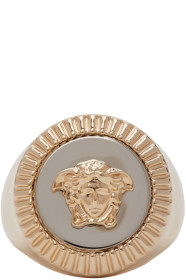 Versace - Gold & Silver Guilloche Medusa Signet Ring