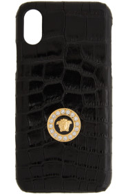 Versace - Étui pour iPhone X CSS embossé façon croco noir Medusa