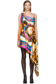 Versace - Multicolor Mixed Print Draped Asymmetric Dress