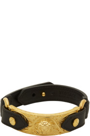 Versace - Black & Gold Leather Medusa Bracelet