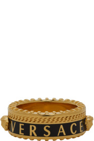 Versace - Gold & Black Logo Band Ring