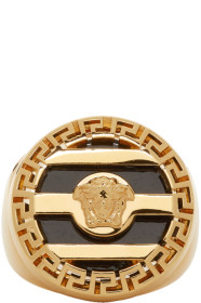 Versace - Bague dorée et noire Medusa