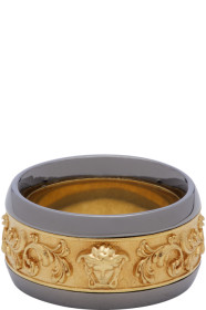 Versace - Bague dorée et gris acier Brocade
