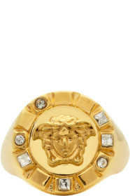 Versace - Bague à verre taillé dorée Palazzo Medusa Round