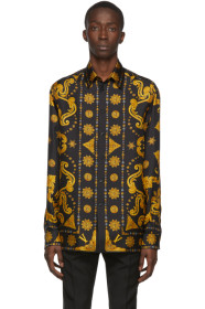 Versace - Chemise western en soie noire et dorée Barocco