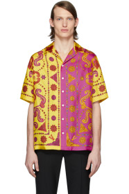 Versace - Chemise western en soie jaune et rose Barocco
