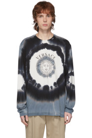 Versace - Black & White Tie-Dye Logo Long Sleeve T-Shirt