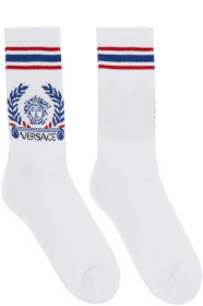 Versace - White & Blue Medusa Laurel Socks