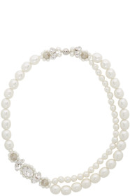 Simone Rocha - Collier blanc cassé Double Pearl & Crystal