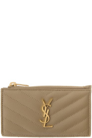 Saint Laurent - Porte-cartes à glissière brun clair Monogramme Fragment
