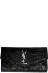 Saint Laurent - Portefeuille à rabat embossé façon croco noir Large Uptown