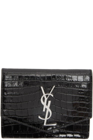 Saint Laurent - Portefeuille embossé façon croco noir Uptown Compact