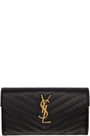 Saint Laurent - Portefeuille à rabat noir et doré Large Monogramme
