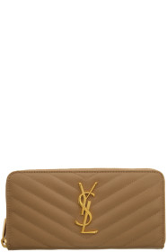 Saint Laurent - Portefeuille à glissière beige Monogramme