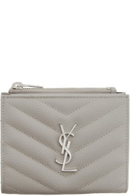Saint Laurent - Portefeuille à glissière gris Monogramme