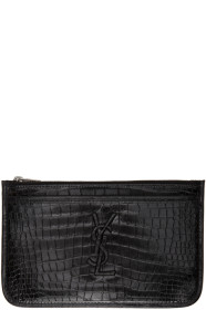 Saint Laurent - 黑色 Niki 鳄鱼纹手拿包