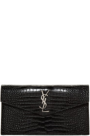 Saint Laurent - 黑色 Uptown 鳄鱼纹手拿包