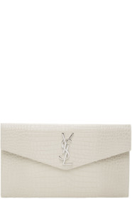 Saint Laurent - White Croc-Embossed Uptown Pouch
