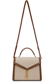 Saint Laurent - Off-White & Brown Canvas Medium Cassandra Bag