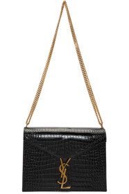 Saint Laurent - Sac embossé façon croco noir Medium Cassandra