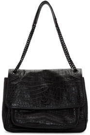 Saint Laurent - Sac embossé façon croco noir Large Niki