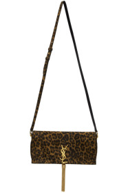 Saint Laurent - Taupe Leopard Medium Kate 99 Tassel Bag