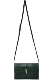 Saint Laurent - Green Croc Monogramme Envelope Wallet Bag