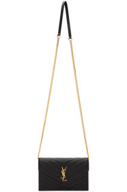Saint Laurent - Sac portefeuille enveloppe à chaîne noir Monogramme