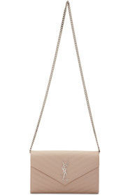 Saint Laurent - Sac portefeuille enveloppe à chaîne rose Monogramme