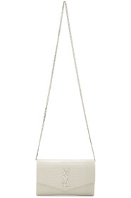 Saint Laurent - White Croc Monogramme Envelope Chain Wallet Bag