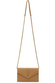 Saint Laurent - Sac portefeuille enveloppe à chaîne brun clair Monogramme