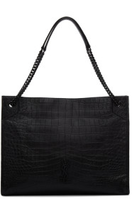 Saint Laurent - 黑色大号 Niki 鳄鱼纹购物托特包