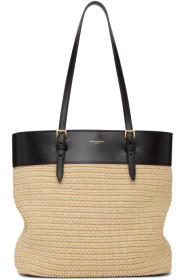 Saint Laurent - Beige & Black Raffia Mini East/West Tote