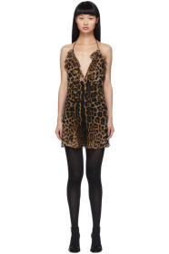 Saint Laurent - Beige Leopard Babydoll Slip Dress