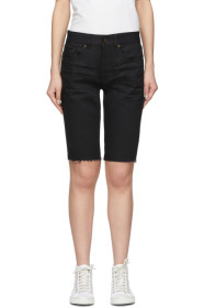 Saint Laurent - Black Denim Frayed Bermuda Shorts