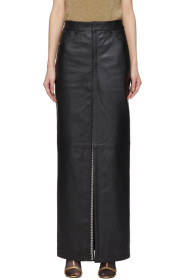 Saint Laurent - Black Leather Snap Slit Skirt