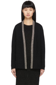 Saint Laurent - Cardigan surdimensionné en laine noir Embroidered