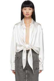 Saint Laurent - Off-White Silk Satin Tie-Up Blouse