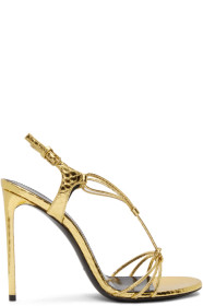 Saint Laurent - Sandales à talons hauts embossées façon serpent dorées Robin 105