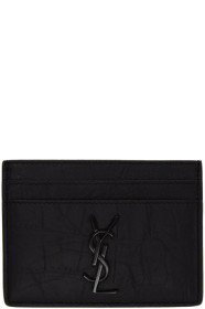 Saint Laurent - ブラック クロコ モノグラム カード ホルダー