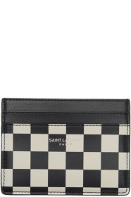 Saint Laurent - ブラック & ホワイト チェッカー カード ホルダー