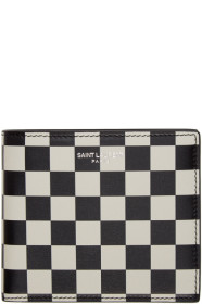 Saint Laurent - Portefeuille à carreaux noir et blanc cassé East/West