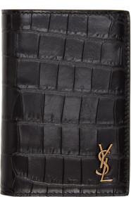 Saint Laurent - 黑色超迷你 Monogramme 鳄鱼纹卡包