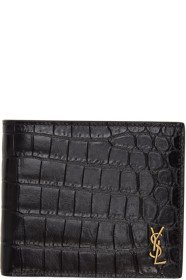 Saint Laurent - 黑色 Tiny Monogramme East/West 鳄鱼纹压花钱包