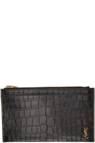 Saint Laurent - Pochette embossée façon croco noire Monogramme Bill
